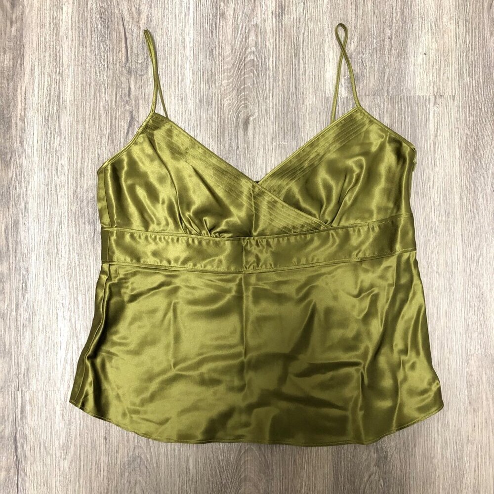 J. Crew 100% Silk Cami Tank Top Olive Green Baby Doll Top Size 12 P Babydoll Y2K